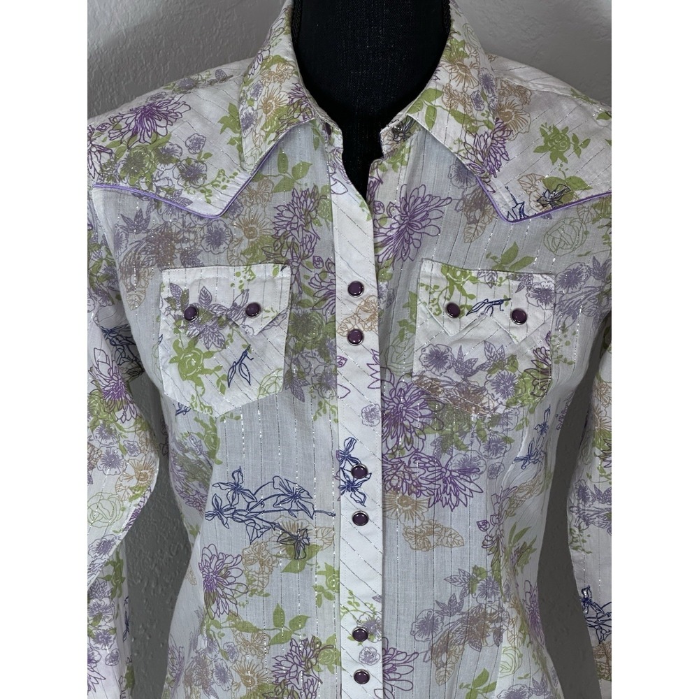 Ariat Western Shirt Women's Small Striped Long Sleeve Lavender Pearl Snaps - Picture 2 of 16